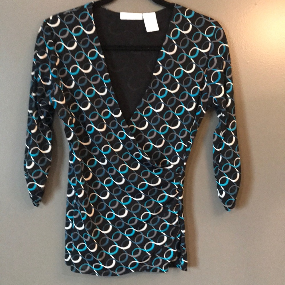 Worthington Blue/Gray top w/ V-Neck Cross Front